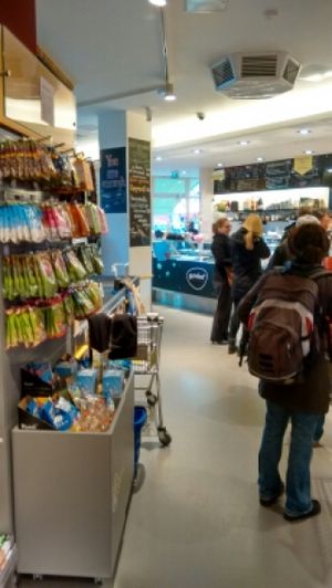 exit from veganz into goodies at Goodies Berlin - Friedrichshain in Berlin