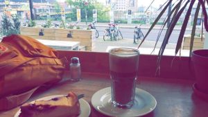 Blueberry cheesecake and soy latte (other milks too)  at Goodies Berlin - Friedrichshain in Berlin