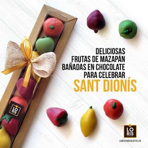 ¡Celebra Sant Dionís con nosotros! Disfruta de nuestras deliciosas frutas de mazapán con mucha almendra bañadas en chocolate. 
https://lorischocolates.es/ at LORIS CHOCOLATES in Valencia