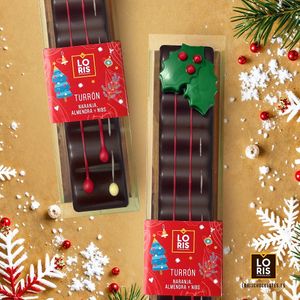 Turrón NARANJA, ALMENDRA y NIBS. Sin lactosa, sin gluten. at LORIS CHOCOLATES in Valencia
