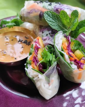 Fresh Rainbow Rolls with Peanut sauce *Vegan/GF at The Edible Journey in Port Stanley
