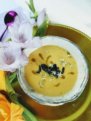 Sweet Corn Parsnip Soup *Vegan/WF at The Edible Journey in Port Stanley