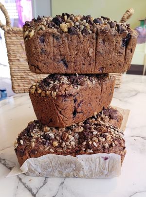 Banana Walnut Blueberry Dark Chocolate Sunflower Seed Bread *Vegan/Gf at The Edible Journey in Port Stanley