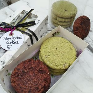 Shortbread Cookies *Vegan/GF - available in Lavender, Dark Chocolate Hazelnut, Earl Grey Tea, Lemon with Passionfruit Chocolate and Strawberry with Strawberry Chocolate at The Edible Journey in Port Stanley