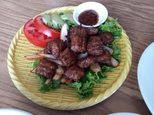 I don't remember what this was maybe soy gluten. It was tasty though a little greasy at Thanh Thanh Cafe in San Francisco