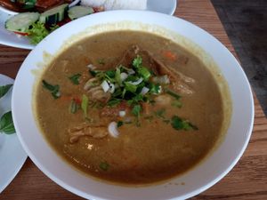 Vegan Curry noodles Soup a bit thick and rich at Thanh Thanh Cafe in San Francisco
