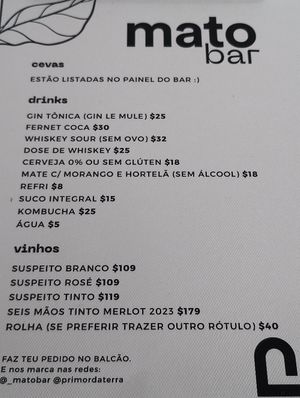 Menu noturno at Mato Bar in Porto Alegre