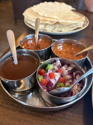 Papadam and pickle tray  at Namaste Village - Oxford in Oxford