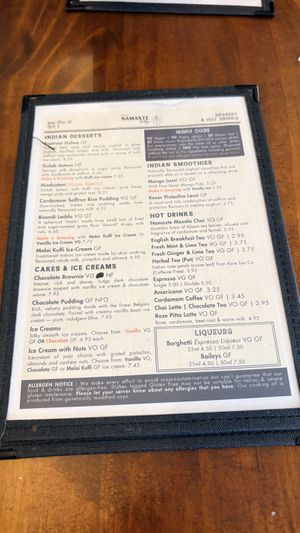 Dessert menu just fyi  at Namaste Village - Oxford in Oxford
