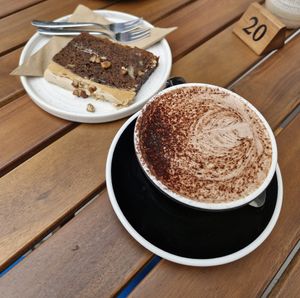 Vegan soya hot chocolate & coffee and pecan loaf at Bean & Bread Rogerstone in Newport