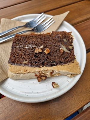 Coffee and pecan loaf at Bean & Bread Rogerstone in Newport