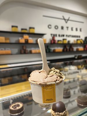 Pistachio and cappuccino ice creamm  at Cortese in Florence