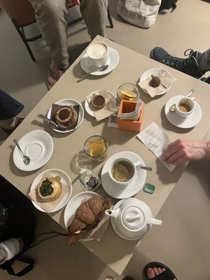 Our selection including a eggplant croissant, mini quiche and vegan pastries  at Cortese in Florence