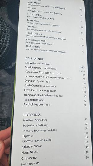 Drinks Menu at Le Jardin in Marrakech