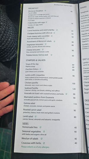 Menu page 1 at Le Jardin in Marrakech