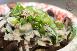 Macro Bowl                                          
Marinated Portabella, Steamed Kale, Chard & Spinach atop Coconut Turmeric Brown Rice. at Electric Blue Elephant - Food Truck in Reno
