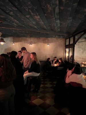Good amount of seating for drinks and hotdogs  at Fred's Dog House in Brooklyn