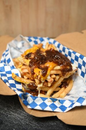 Cheesy gravy fries at Val's Vegan Kitchen in San Diego