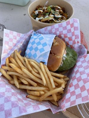 Vegan Pepperoni & Gouda burgerr  at Val's Vegan Kitchen in San Diego