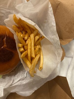 Bag of fries  at Val's Vegan Kitchen in San Diego