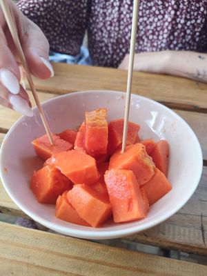 owner gave us free papaya 🥹 at Organica Lounge Kandy in Kandy