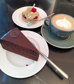 Sacher-Torte, Cappuccino, Raspberry-Tarte at Elias Coffee Shop in Vienna