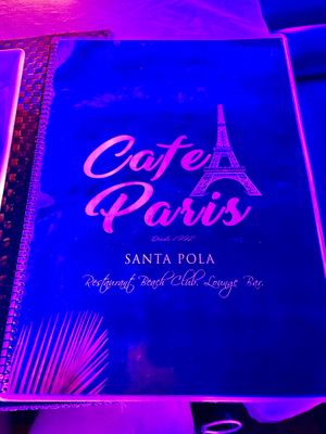 Menue   at Cafe Paris in Santa Pola