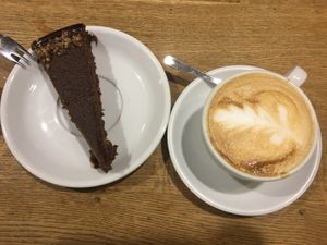Cake deal: raw chocolate walnut cake and cappuccino  at Goodies Berlin - Globetrotter - Maybe closed in Berlin