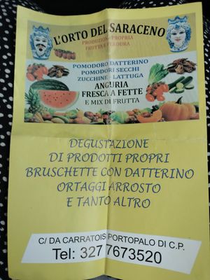 Volantino pubblicitario dell'attività at L'orto del Saraceno in Syracuse