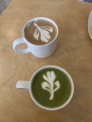 Mocha and Matcha Latte   at Little Leaf Cafe in Silverton
