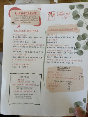 Drink Menu   at Little Leaf Cafe in Silverton