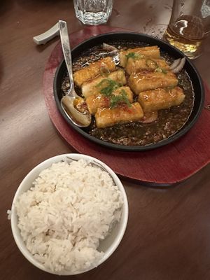 Sizzling tofu in house special sauce   at Tofu Vegan - Charlotte in London