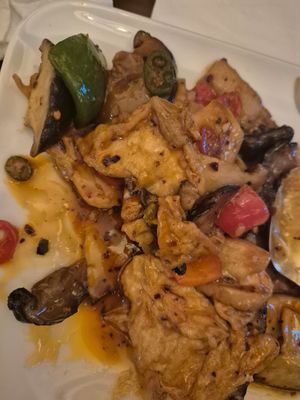 Spicy tofu with king oyster mushrooms at Tofu Vegan - Charlotte in London
