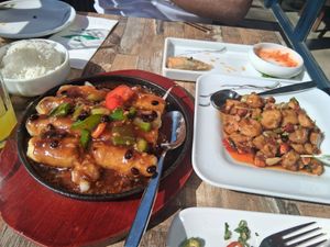 Tofu in black bean sauce & mock chicken in peanuts sauce at Tofu Vegan - Charlotte in London