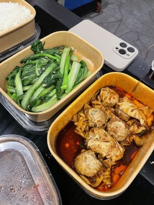 Garlic greens and chili wontons  at Tofu Vegan - Charlotte in London