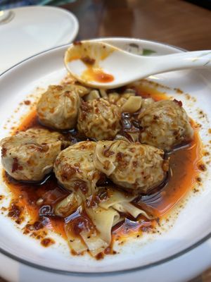 Wontons in a spicy sauce  at Tofu Vegan - Charlotte in London