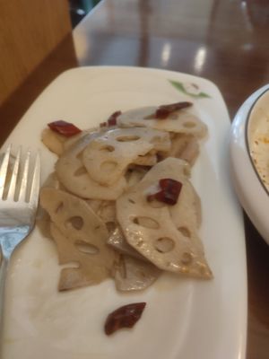 Stir-fried lotus root slices (recommend) at Tofu Vegan - Charlotte in London
