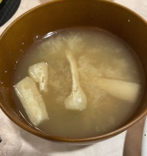 Miso soupp  at MERCY Vegan Factory - Kyoto Station in Kyoto