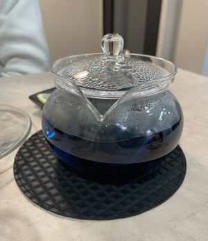 Pot of butterfly pea tea  at MERCY Vegan Factory - Kyoto Station in Kyoto