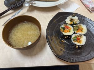 Miso-soup and sushii  at MERCY Vegan Factory - Kyoto Station in Kyoto