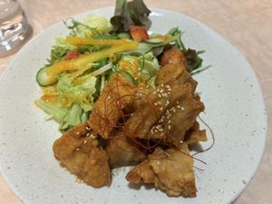Sweet and spicy fried kurumafu  at MERCY Vegan Factory - Kyoto Station in Kyoto