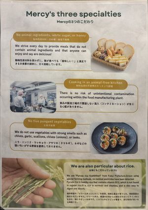 Mercy's 3 specialties, including a particular rice that has B12 in it. at MERCY Vegan Factory - Kyoto Station in Kyoto