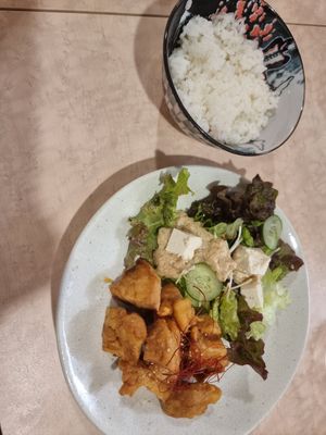Sweet Fried Kurumafu and Rice (separate) at MERCY Vegan Factory - Kyoto Station in Kyoto