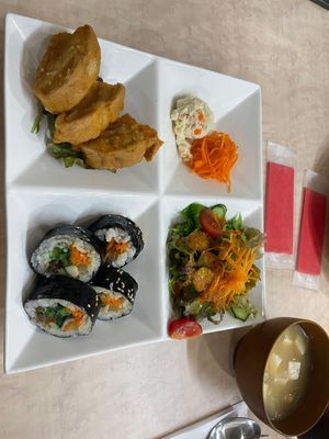 Lunch Set with Wheat-Gluten Dumplings and Kimbap at MERCY Vegan Factory - Kyoto Station in Kyoto
