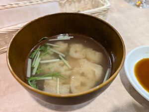 Miso soup at MERCY Vegan Factory - Kyoto Station in Kyoto