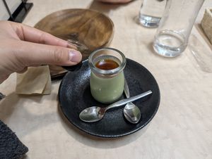 Matcha soy pudding at MERCY Vegan Factory - Kyoto Station in Kyoto