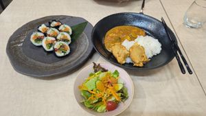Gimbap, shoujin curry and kumarafu at MERCY Vegan Factory - Kyoto Station in Kyoto