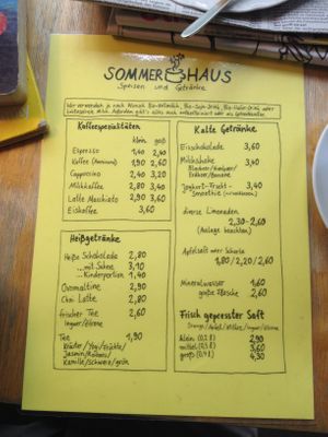 Menu Drinks at Sommerhaus KaffeeBar in Berlin