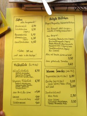 Menu Food at Sommerhaus KaffeeBar in Berlin