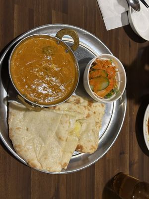 Vegetarian cheese naan and vegetables curry plate with salad at Honey Bee in Kumamoto